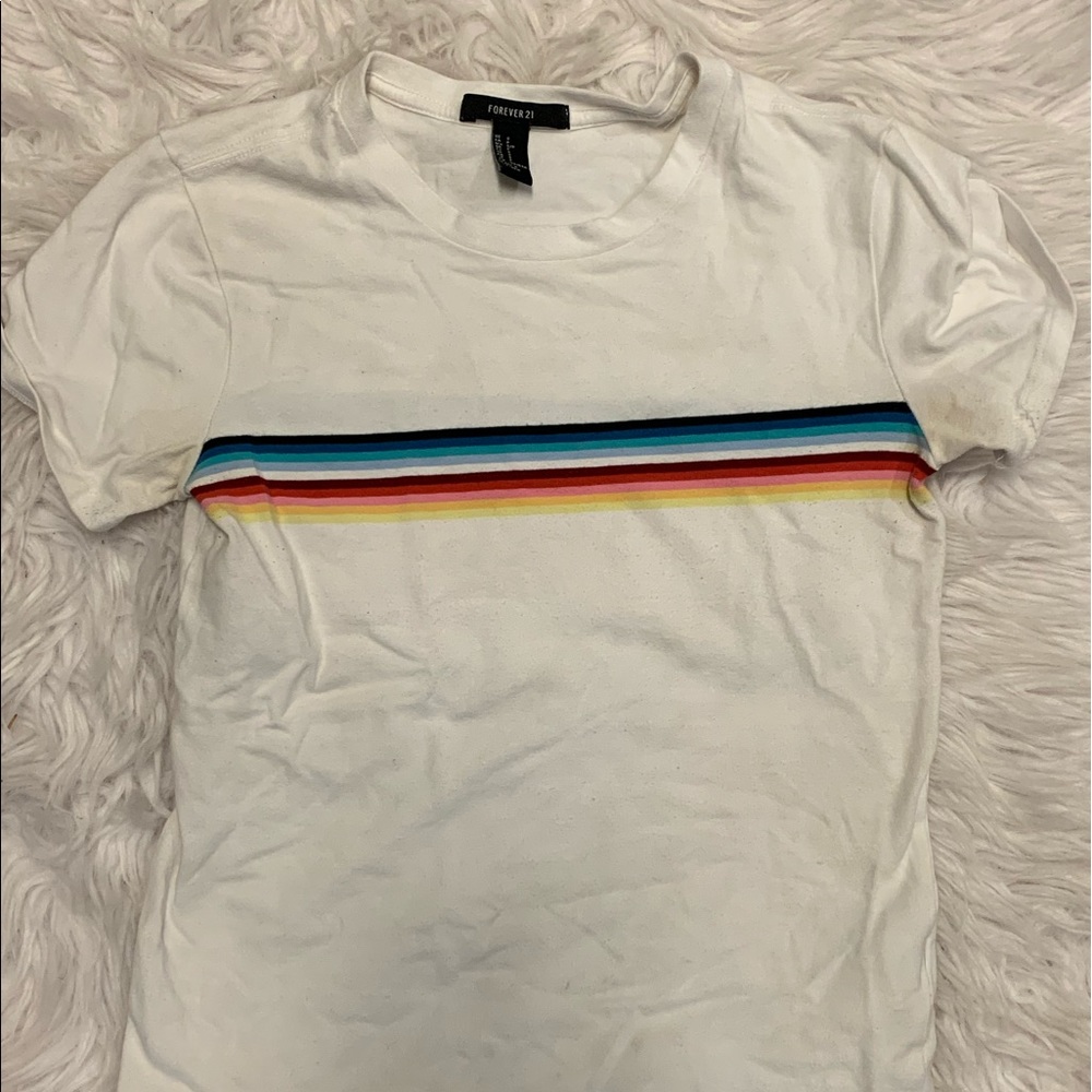 white colorful stripped tshirt